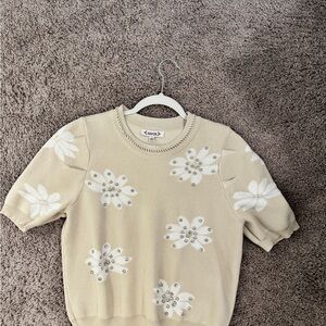 Nanette Lepore Cream Sweater with Floral Accents